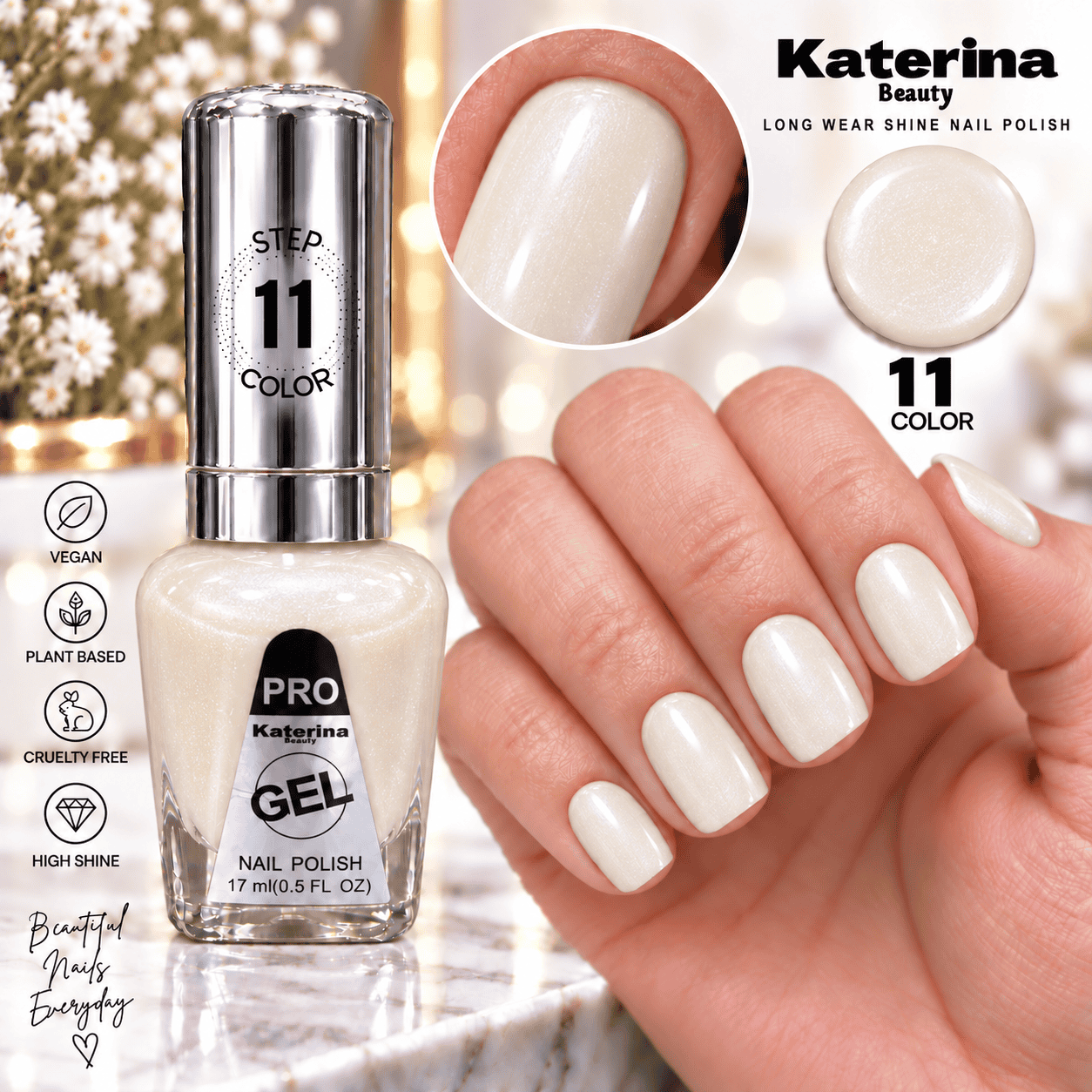 مناكير بلمعة الجل Katerina Beauty Miracle Gel - رقم 11 أبيض لؤلؤي