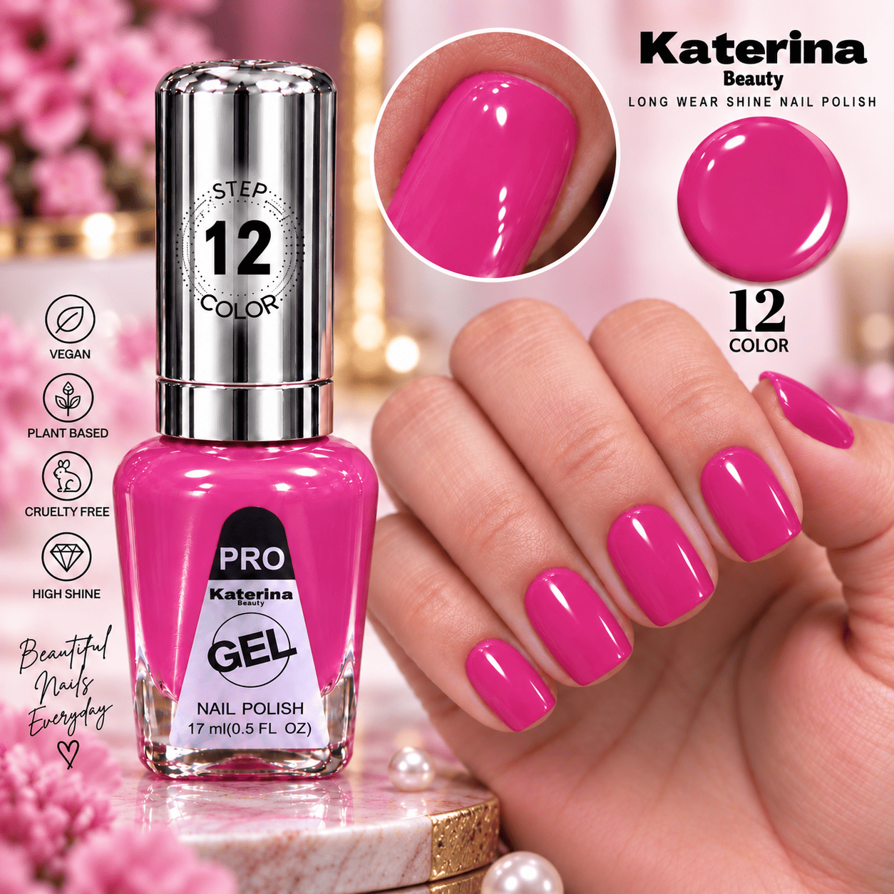مناكير بلمعة الجل Katerina Beauty Miracle Gel - رقم 12 ماجنتا