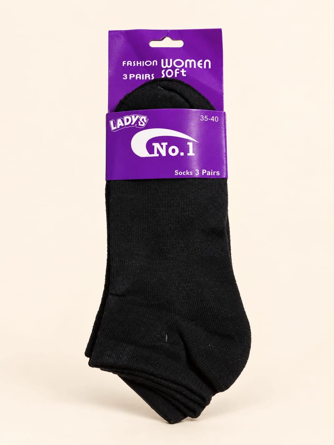 LADY'S No.1 Soft Women's Short Socks – 3 Pairs – Black