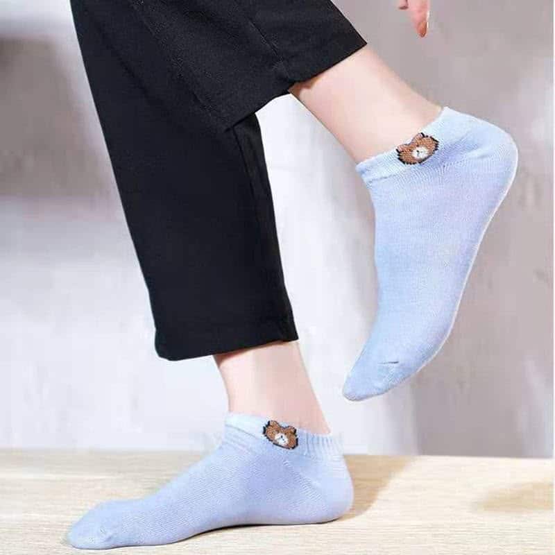 Light Blue Ultra-Short Socks with Bear Embroidery