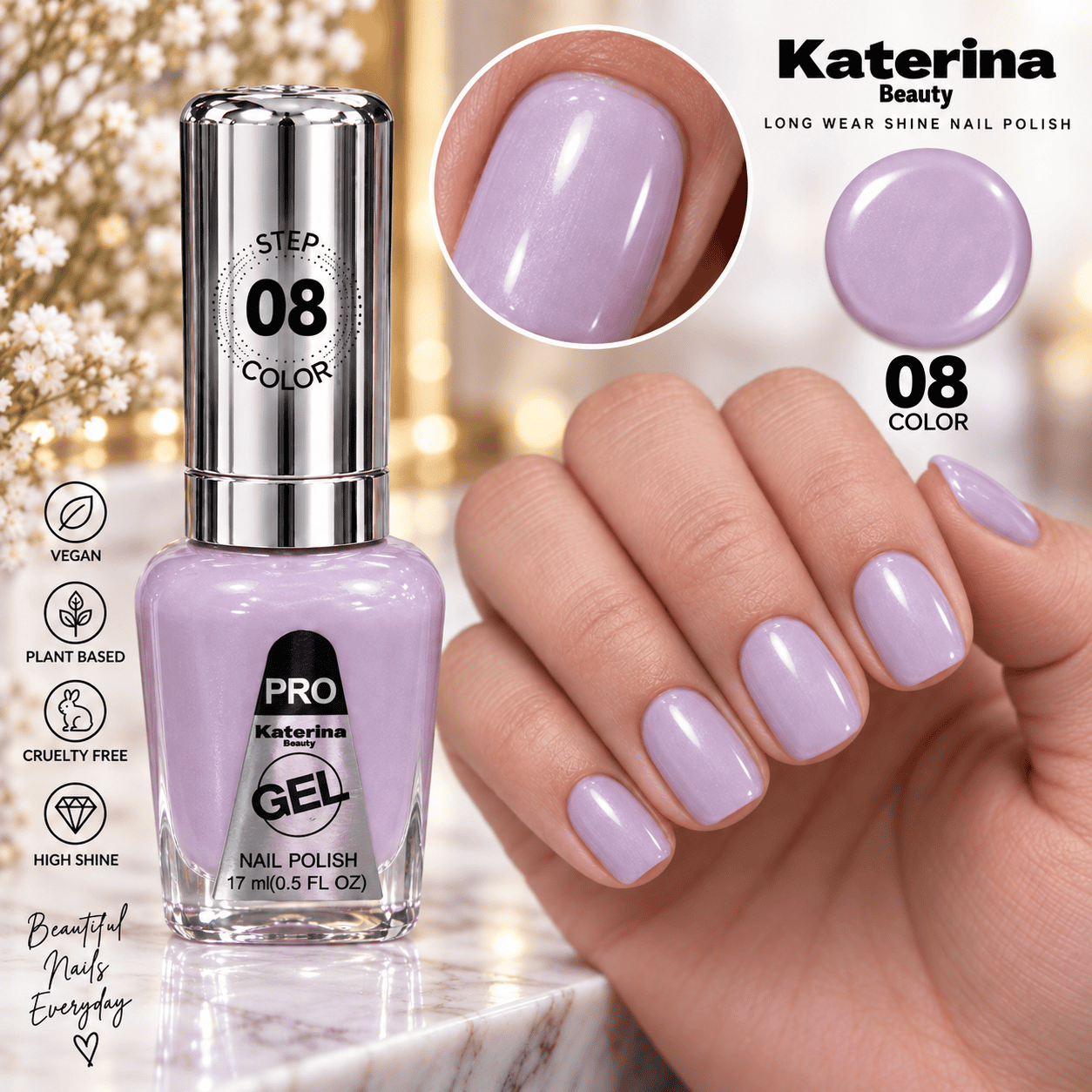 مناكير بلمعة الجل Katerina Beauty Miracle Gel - رقم 08 ليلكي فاتح