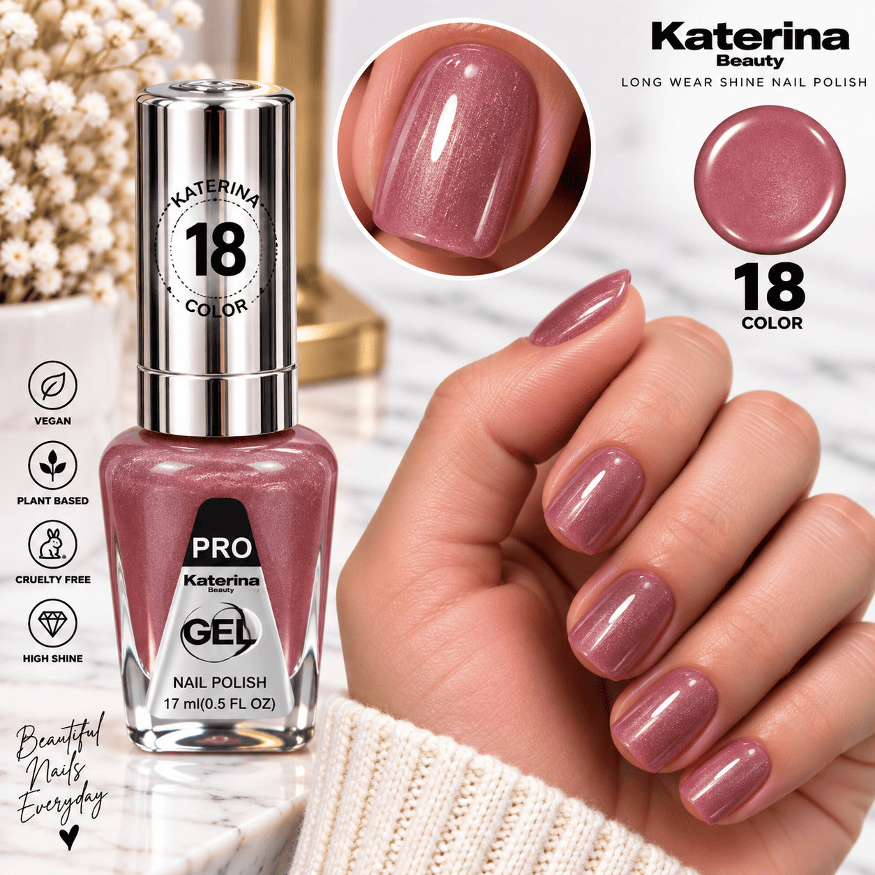 مناكير بلمعة الجل Katerina Beauty Miracle Gel - رقم 18 وردي ترابي لؤلؤي