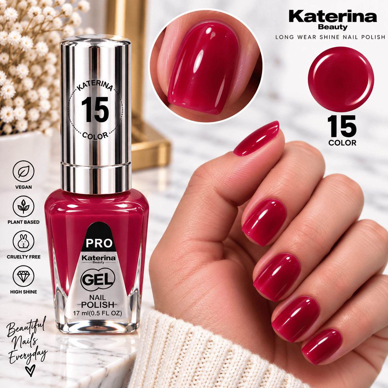 مناكير بلمعة الجل Katerina Beauty Miracle Gel - رقم 15 أحمر كرزي