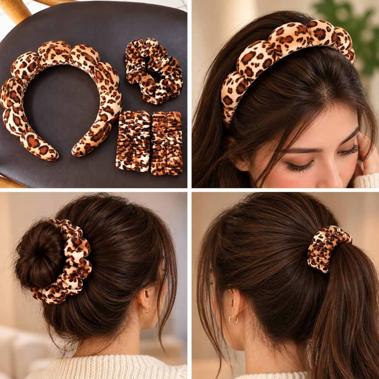 Women's Tiger Print Hair Bandana Accessory Set - 4 Pieces