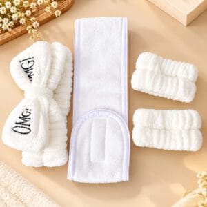 4-piece skincare and hair care bandana accessory set – white