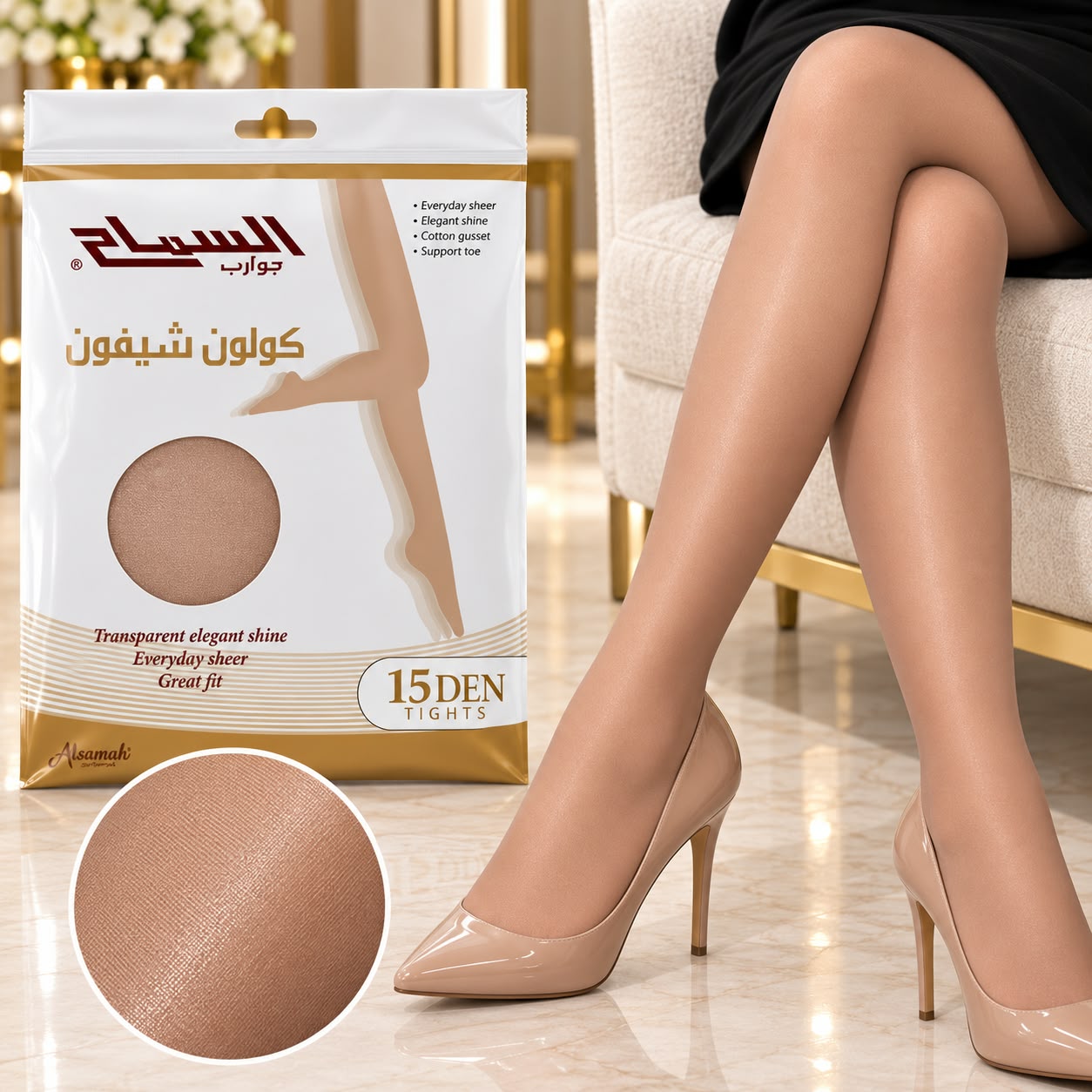 كولون السماح شيفون لحمي شفاف 15 DEN – مقاس ميديوم (M)
