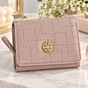 Elegant women's multi-pocket wallet with a gold zipper.