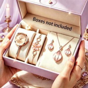 طقم ساعة نسائية روز جولد مع إكسسوارات بتصميم الفراشة – 4 قطع