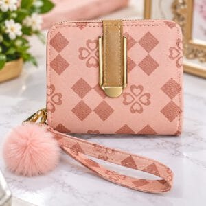Elegant women's wallet in pink with a double zipper