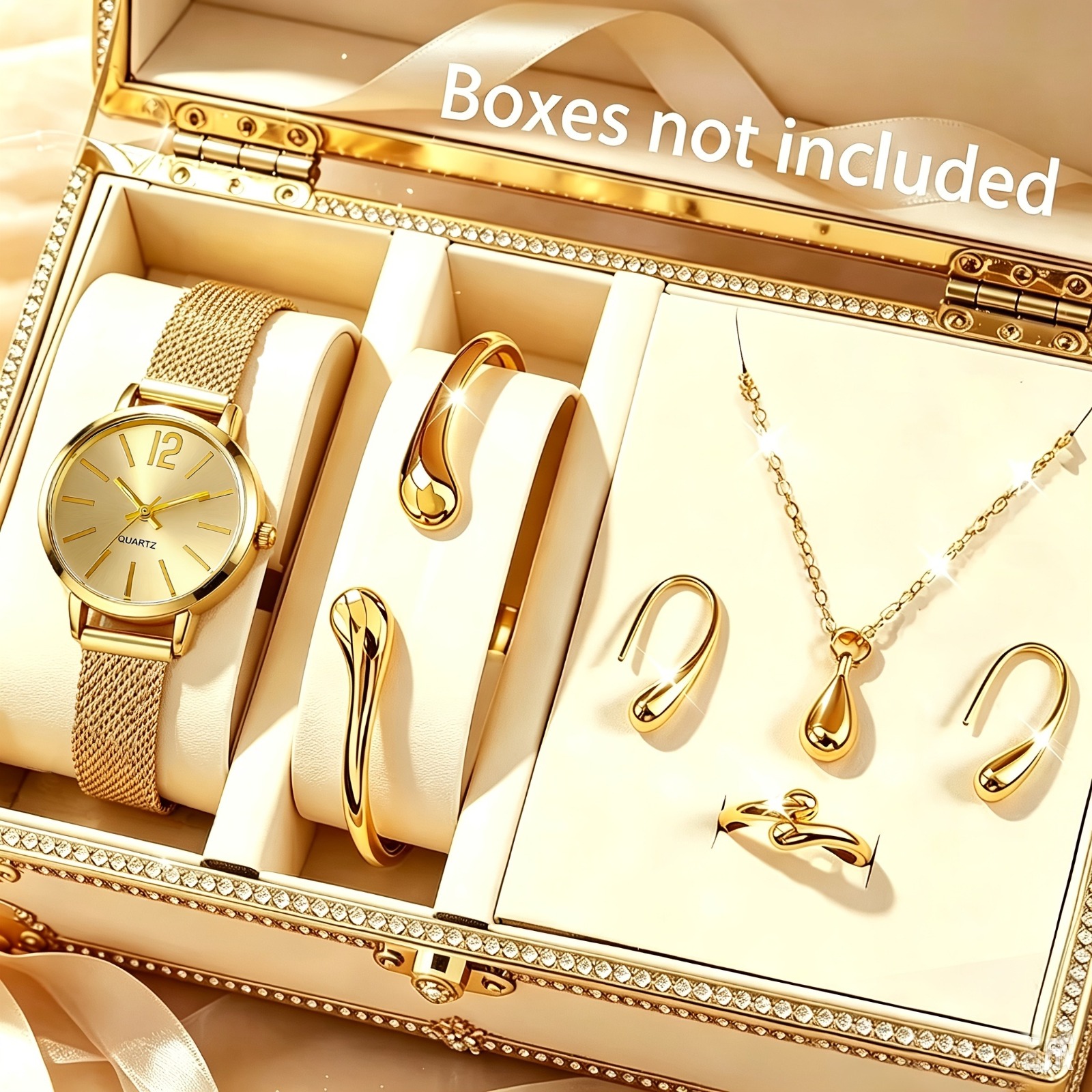 طقم إكسسوارات نسائي ذهبي أنيق مرصع