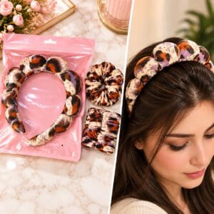 Women's Tiger Print Hair Bandana Accessory Set - Padded Headband and Hair Ties