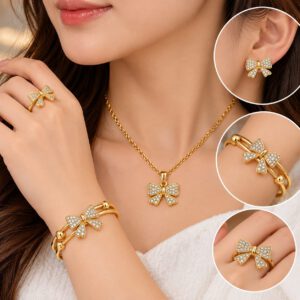 طقم إكسسوارات نسائي ذهبي